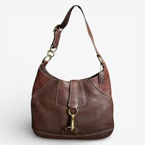 Coach Hamilton Clip Leather Hobo Bag Brown Pebbled Brass Y2K